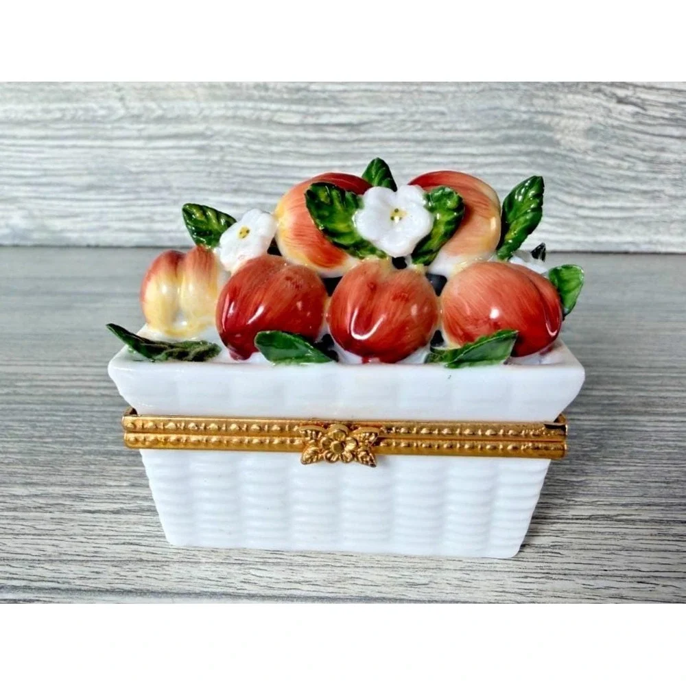 Vtg Portmeirion Ceramic 3D Peaches Fruit Hinged Trinket Box Peach Blossom Rare